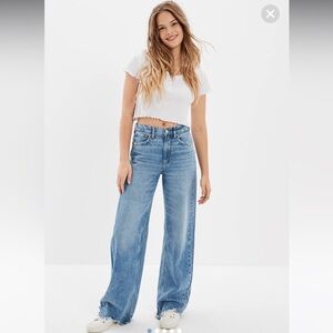 NWT American Eagle Super High Rise Baggy Wide Leg Medium Wash Jeans Size 16